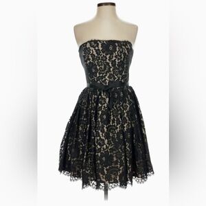 NWTS Robert Rodriguez Dress 14 Tan Black Lace Fit Flare Strapless dress